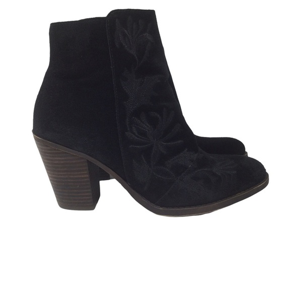 Lucky Brand Eleanor Suede Leather Embroidered Booties Boots - Picture 1 of 10